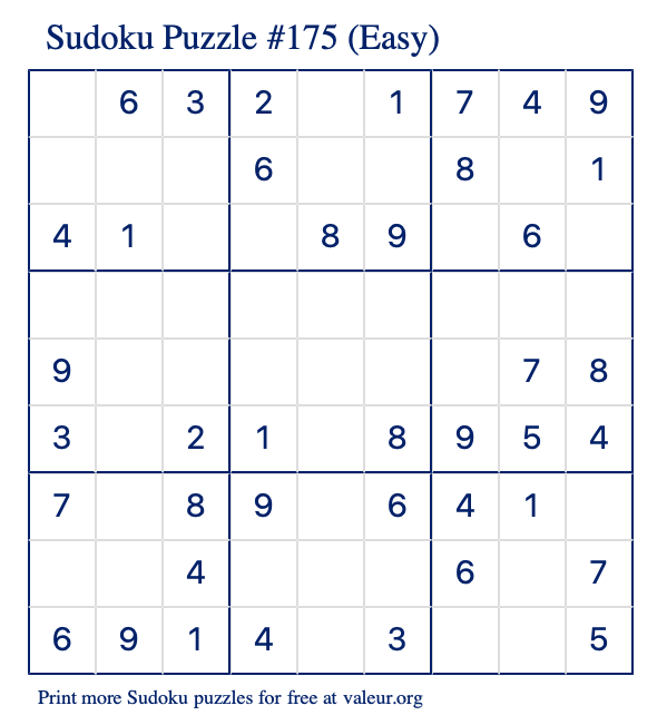 Free Printable Easy Sudoku Puzzle number 175