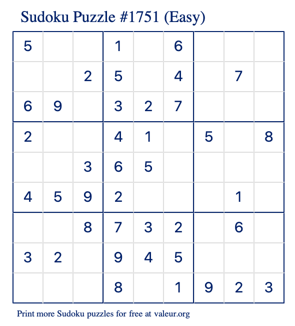 Free Printable Easy Sudoku Puzzle number 1751