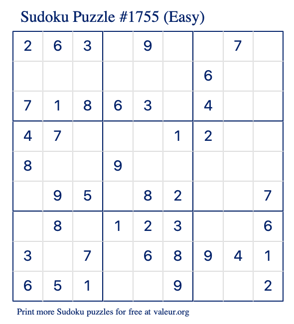 Free Printable Easy Sudoku Puzzle number 1755