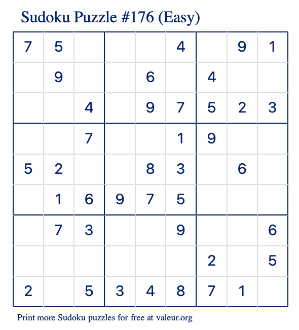 Free Printable Easy Sudoku Puzzle number 176