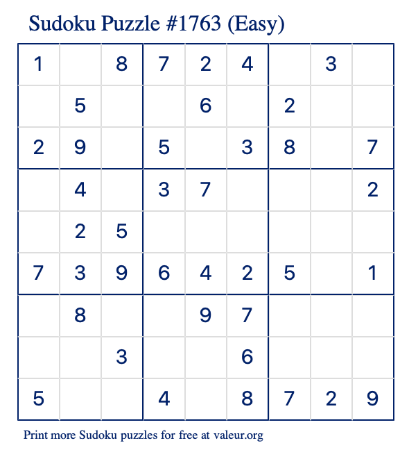 Free Printable Easy Sudoku Puzzle number 1763