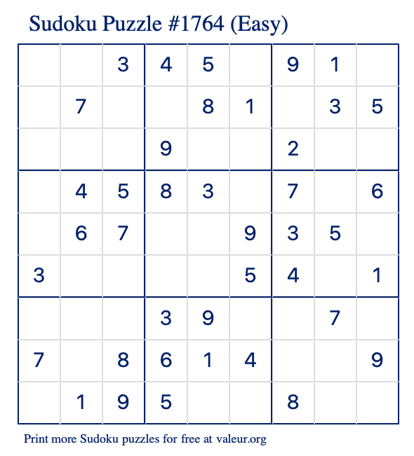 Free Printable Easy Sudoku Puzzle number 1764