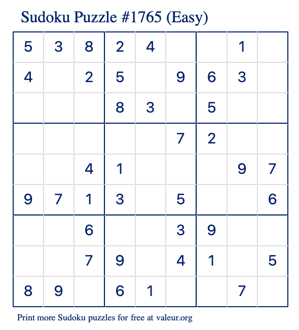 free printable easy sudoku with the answer 1765