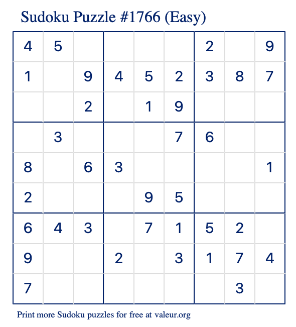 Free Printable Easy Sudoku Puzzle number 1766