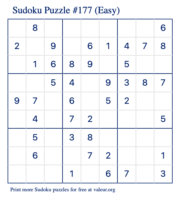 Free Printable Easy Sudoku Puzzle number 177