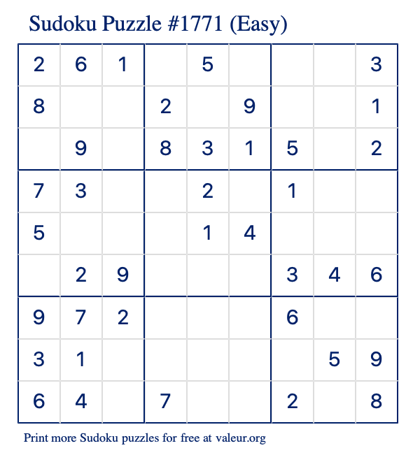 Free Printable Easy Sudoku Puzzle number 1771