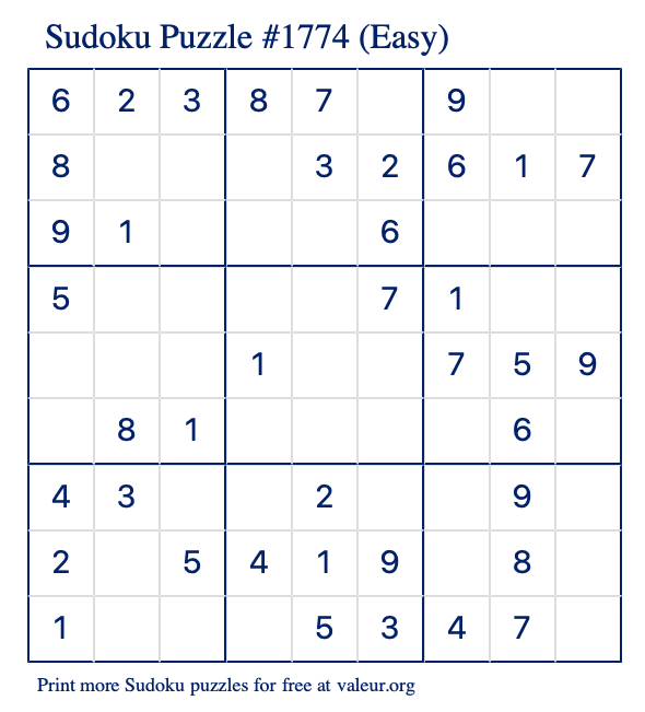 Free Printable Easy Sudoku Puzzle number 1774