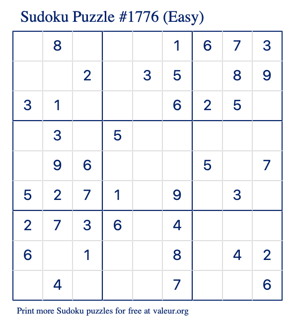 Free Printable Easy Sudoku Puzzle number 1776