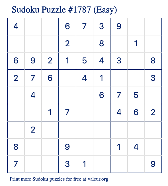 Free Printable Easy Sudoku Puzzle number 1787