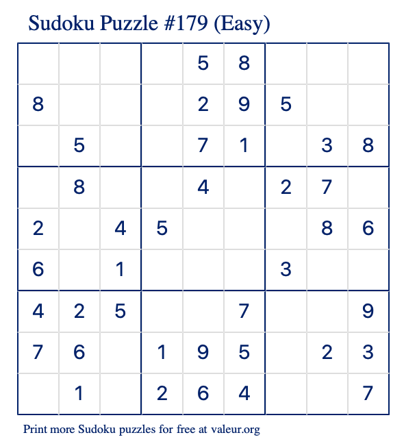 Free Printable Easy Sudoku Puzzle number 179