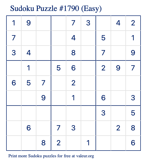 Free Printable Easy Sudoku Puzzle number 1790