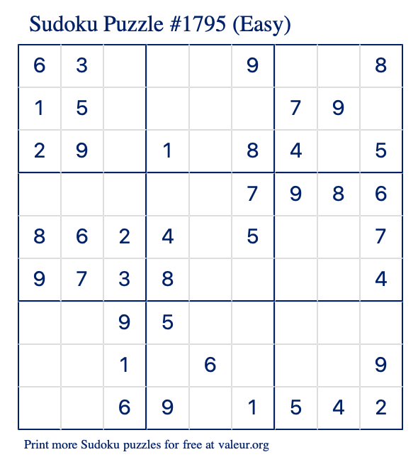 Free Printable Easy Sudoku Puzzle number 1795
