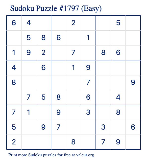 Free Printable Easy Sudoku Puzzle number 1797