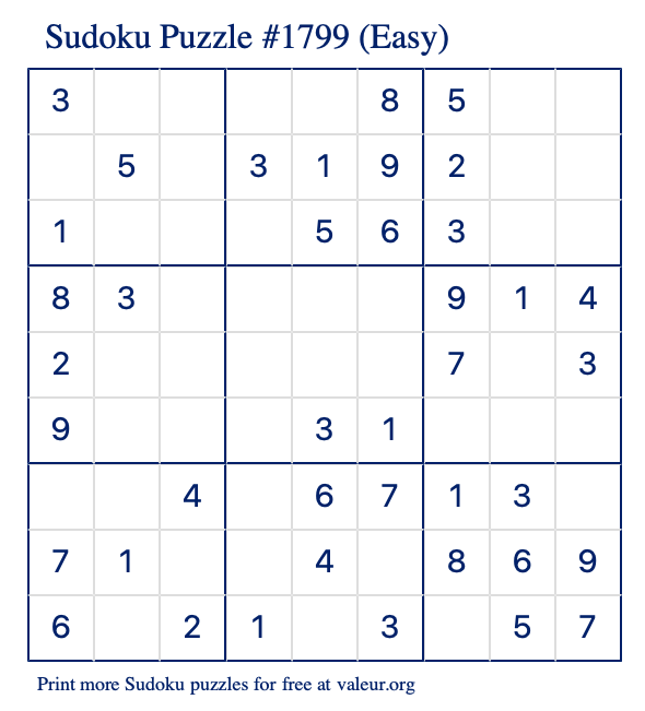 Free Printable Easy Sudoku Puzzle number 1799