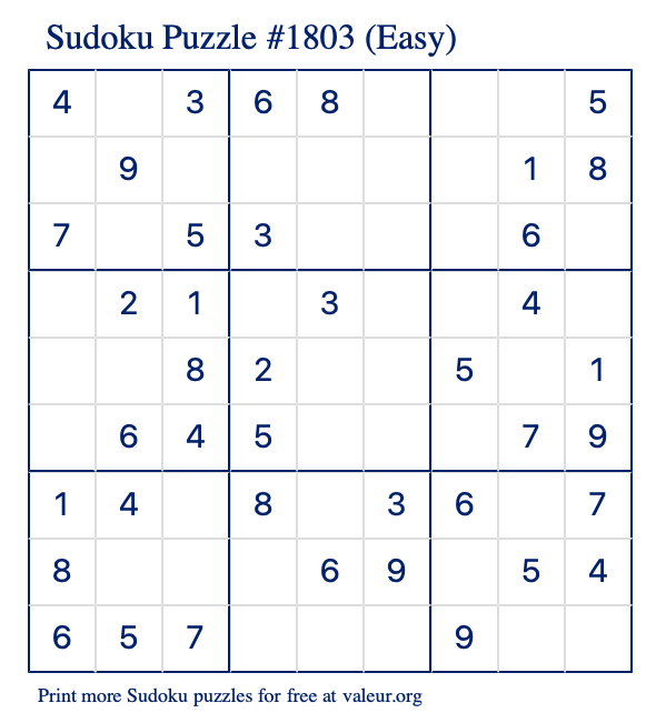 free printable easy sudoku with the answer 1803