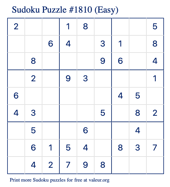 Free Printable Easy Sudoku Puzzle number 1810