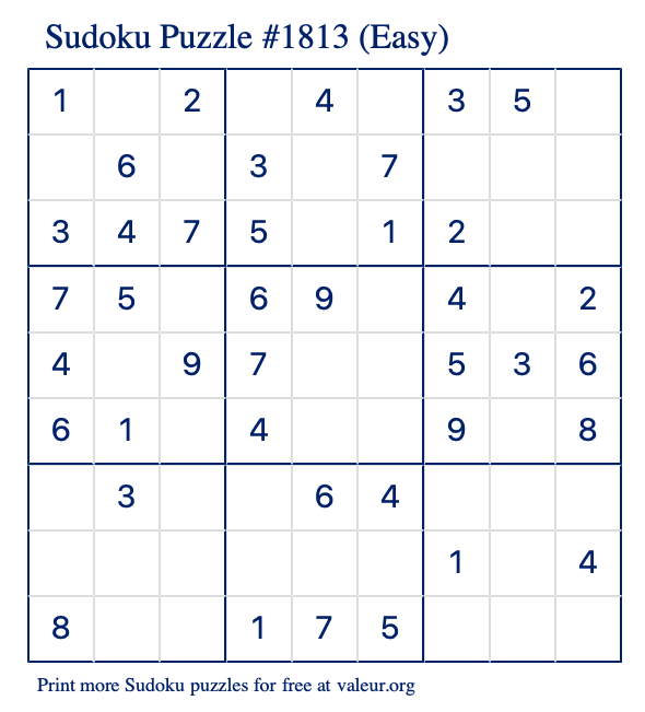 Free Printable Easy Sudoku Puzzle number 1813