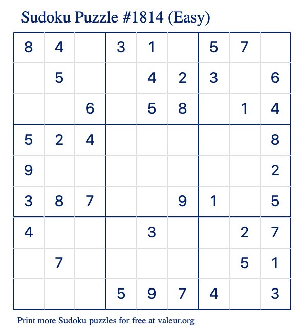 Free Printable Easy Sudoku Puzzle number 1814