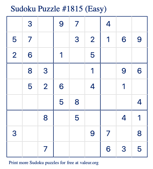 Free Printable Easy Sudoku Puzzle number 1815