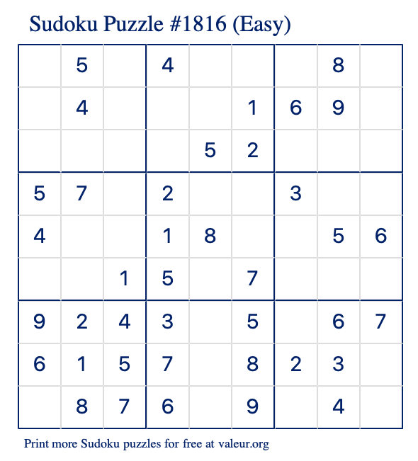Free Printable Easy Sudoku Puzzle number 1816