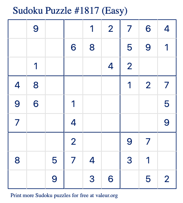 Free Printable Easy Sudoku Puzzle number 1817