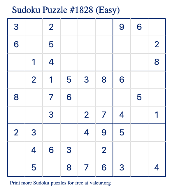 Free Printable Easy Sudoku Puzzle number 1828