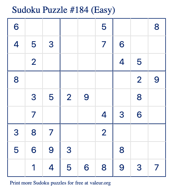 Free Printable Easy Sudoku Puzzle number 184