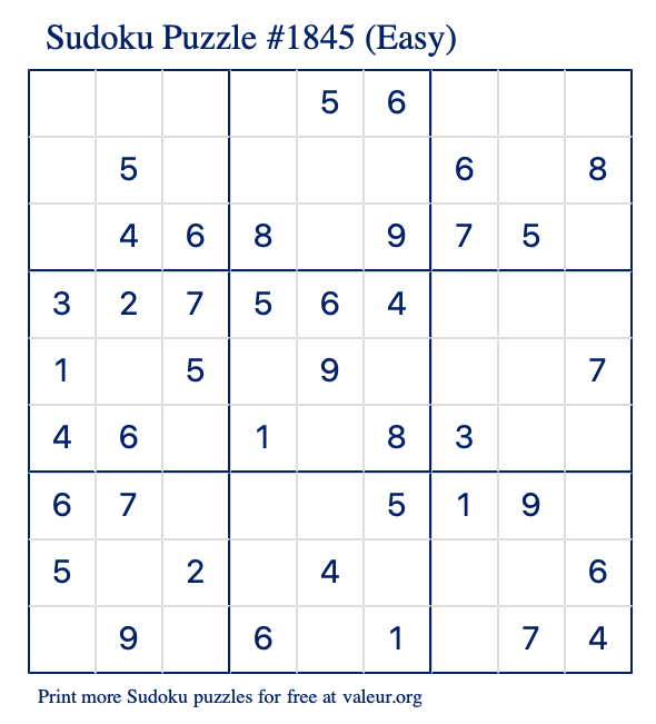 Free Printable Easy Sudoku Puzzle number 1845