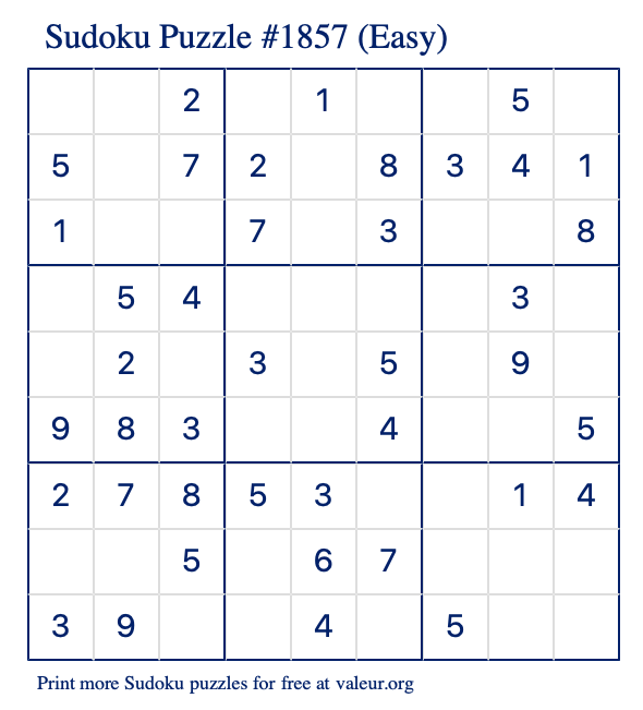 Free Printable Easy Sudoku Puzzle number 1857