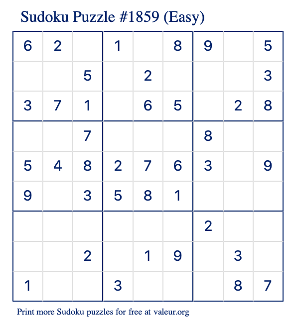 Free Printable Easy Sudoku Puzzle number 1859