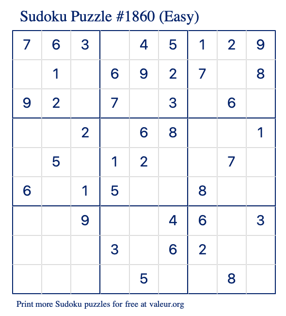 Free Printable Easy Sudoku Puzzle number 1860