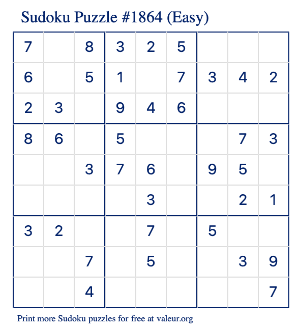 Free Printable Easy Sudoku Puzzle number 1864