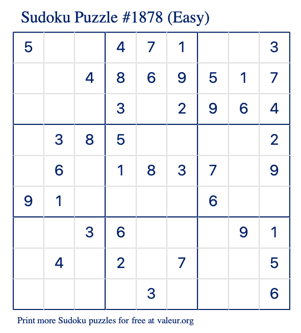 Free Printable Easy Sudoku with the Answer #1878