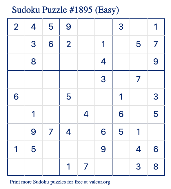 Free Printable Easy Sudoku Puzzle number 1895