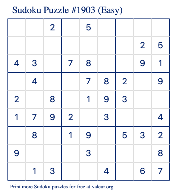 Free Printable Easy Sudoku Puzzle number 1903