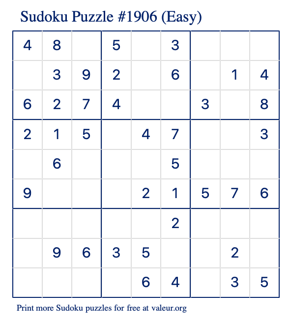 Free Printable Easy Sudoku Puzzle number 1906