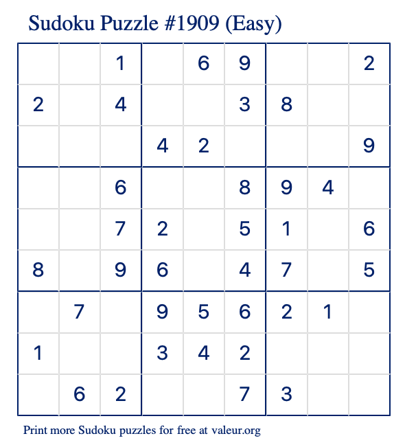 Free Printable Easy Sudoku Puzzle number 1909