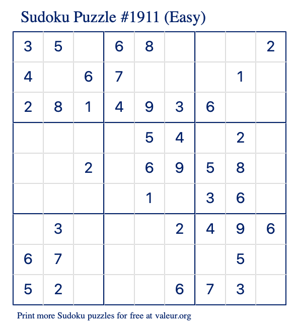 Free Printable Easy Sudoku Puzzle number 1911