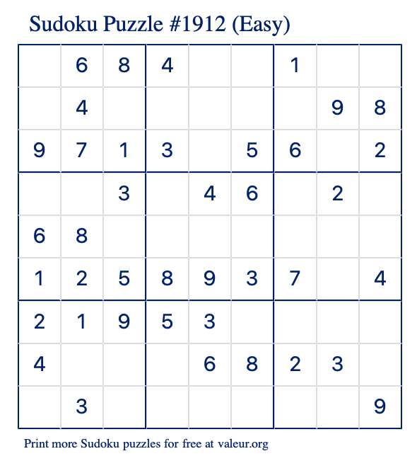 Free Printable Easy Sudoku Puzzle number 1912