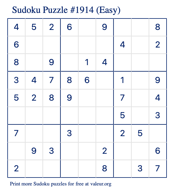 Free Printable Easy Sudoku Puzzle number 1914