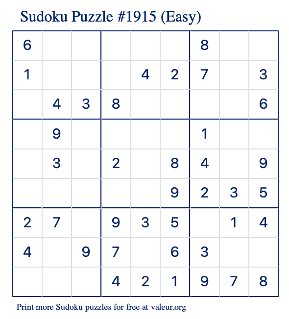 Free Printable Easy Sudoku Puzzle number 1915