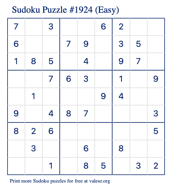 Free Printable Easy Sudoku Puzzle number 1924