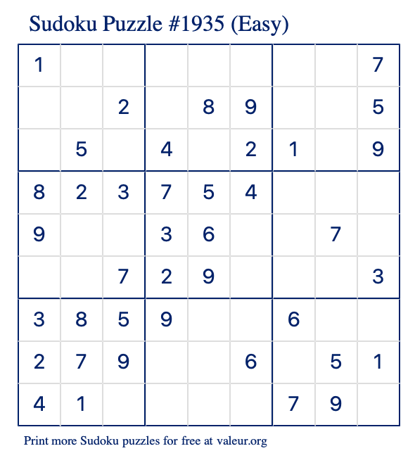 Free Printable Easy Sudoku Puzzle number 1935
