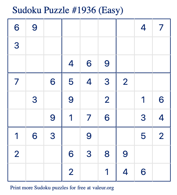 Free Printable Easy Sudoku Puzzle number 1936