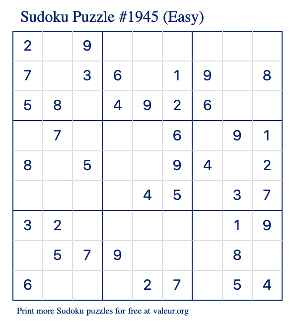 Free Printable Easy Sudoku Puzzle number 1945