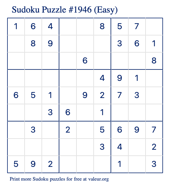 Free Printable Easy Sudoku Puzzle number 1946