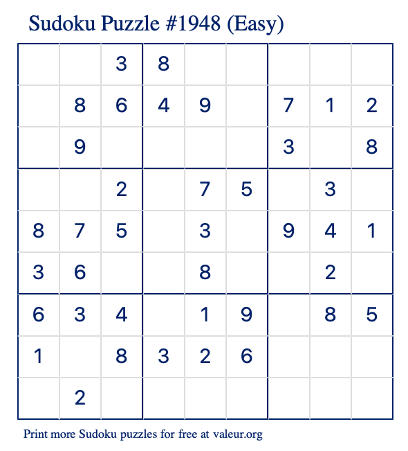 Free Printable Easy Sudoku Puzzle number 1948