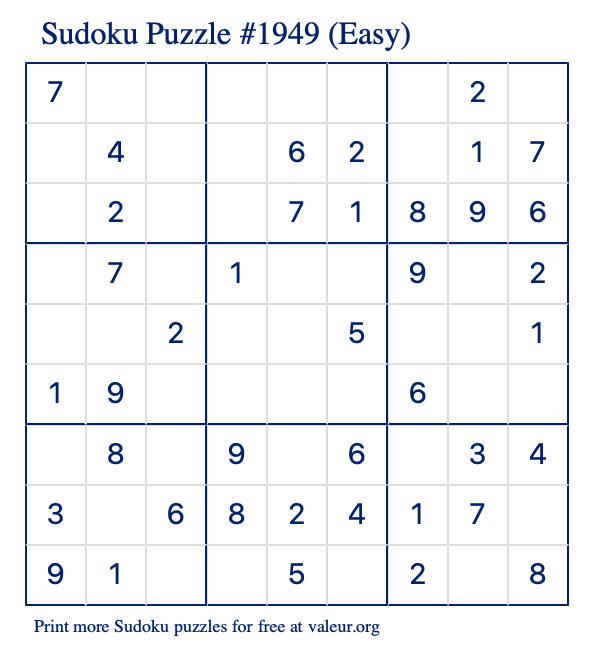 Free Printable Easy Sudoku Puzzle number 1949
