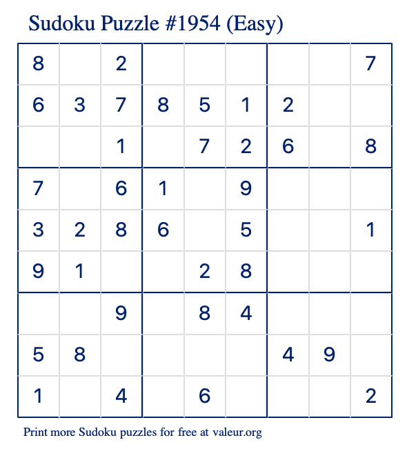 Free Printable Easy Sudoku Puzzle number 1954