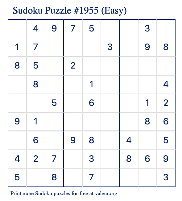 Free Printable Easy Sudoku Puzzle number 1955